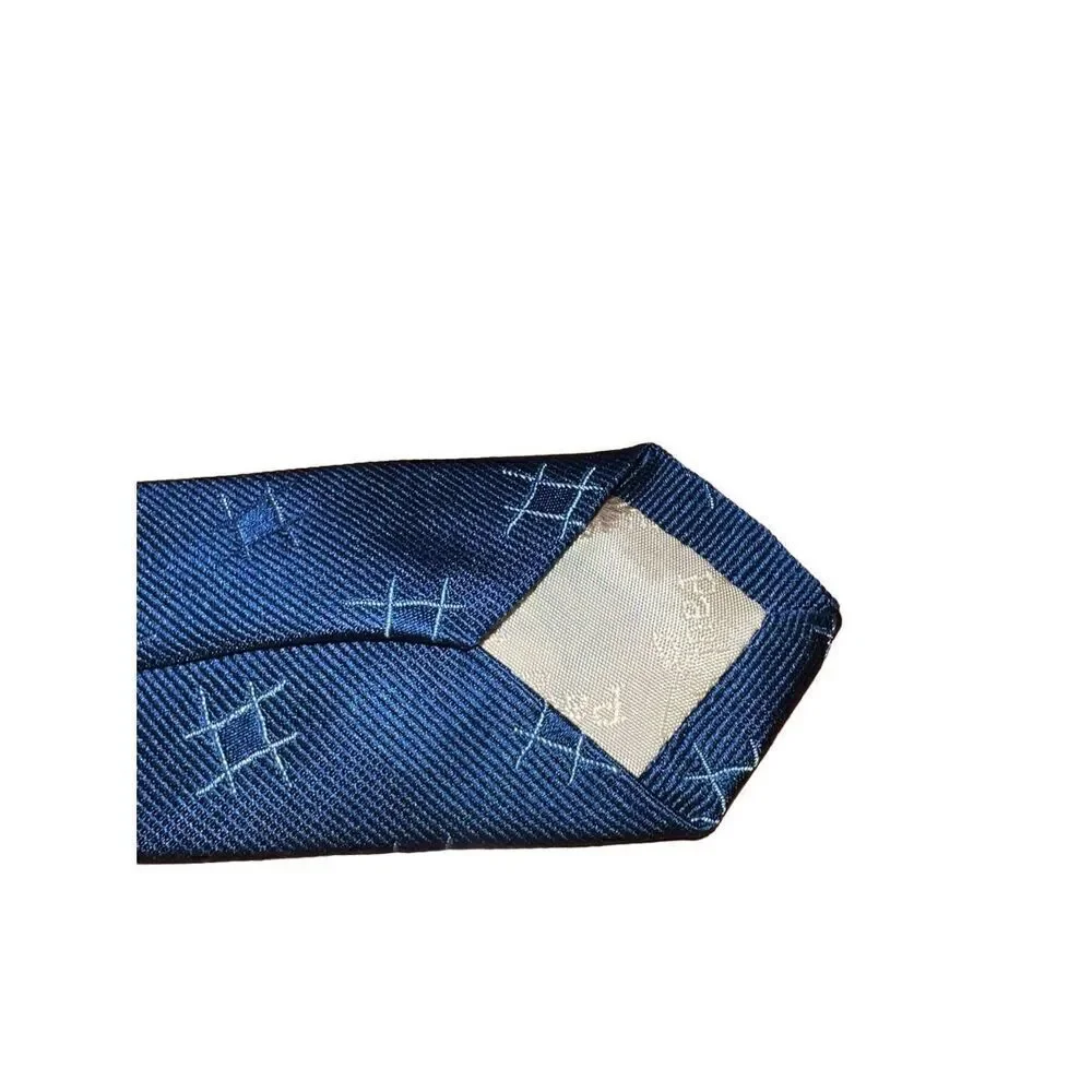 Paul Stuart Navy Tick Tack Toe Print 100% Silk Handmade Neck Tie